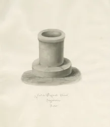 Pila bautismal en la iglesia de Bagnall: dibujo en sepia