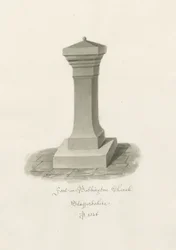 Pila bautismal en la Iglesia de Bobbington: dibujo en sepia