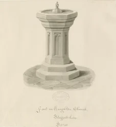 Fuente en la Iglesia de Haughton: dibujo en sepia