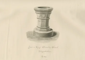 Pila Bautismal en la Iglesia de Kings Bromley: dibujo en sepia, 1839