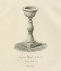 Pila bautismal en la Iglesia de Leek: dibujo en sepia, 1844