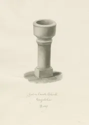 Fuente en la Iglesia de Onecote: dibujo a tinta sepia, 1847