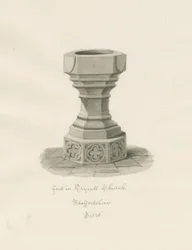 Fuente en la Iglesia de Trysull: dibujo en sepia