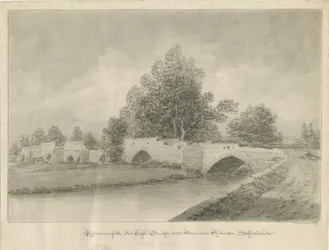 Handsacre - Viejo Puente Alto: dibujo en sepia, 1839