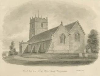 Iglesia de High Offley: dibujo en sepia