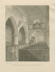 Interior de la Iglesia de Cannock: dibujo en sepia