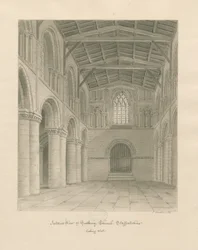 Interior de la Iglesia Priorato de Tutbury: dibujo en sepia