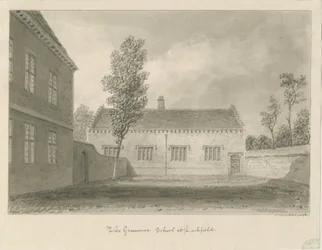 Lichfield - Escuela de Gramática: dibujo en sepia