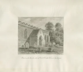 Lichfield - Pórtico Sur de la Iglesia de San Chad: dibujo en sepia
