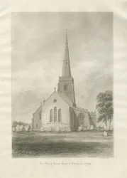 Lichfield - Iglesia de San Miguel: dibujo en sepia