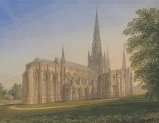 Catedral de Lichfield - Vista noreste: pintura en acuarela, nd [1770-1851]