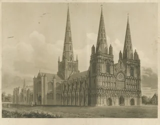 Catedral de Lichfield - Vista Noroeste: grabado en aguatinta, s.f. [1807]