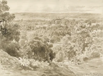 Casa y Parque de Patshull: dibujo en sepia