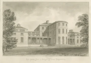 Salón Shugborough - Frente del jardín: dibujo en sepia, 1842