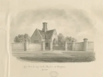 Stafford - New Lodge al Asilo: dibujo en sepia, 1843