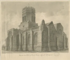 Stafford - Iglesia de St. Mary: dibujo en sepia, 1837