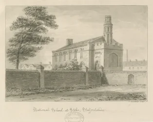 Stoke-upon-Trent - Escuela Nacional: dibujo a sepia, 1840