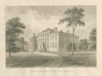 Thorpe Constantine Hall: dibujo en sepia, 1848