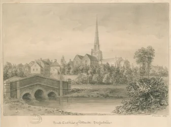 Ciudad de Uttoxeter: dibujo en sepia, 1839