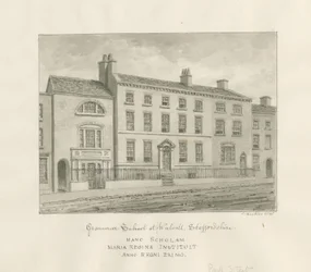 Walsall Town - Escuela de Gramática: dibujo en sepia, 1845