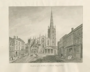Ciudad y Iglesia de Walsall: dibujo en sepia