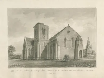 Iglesia de Walton-on-the-Hill: dibujo en sepia, 1844