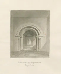 Iglesia de la Cascada - Interior del Presbiterio: dibujo en sepia, 1847