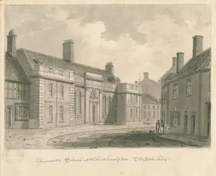 Wolverhampton - Escuela de Gramática: dibujo en sepia, 1837