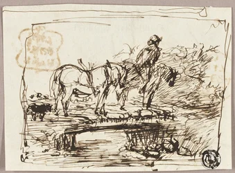 Boceto de caballos cruzando un puente