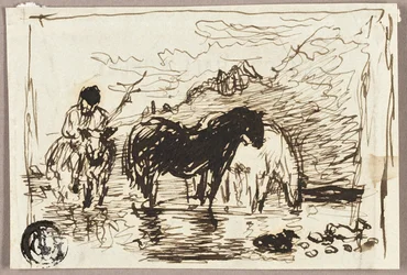 Boceto de caballos bebiendo
