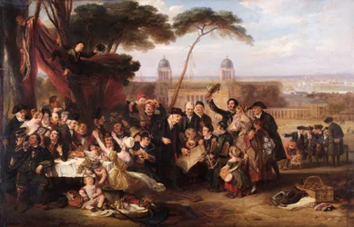 Los pensionistas de Greenwich conmemorando Trafalgar, c.1835 (óleo sobre tabla)