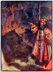 Demas de El progreso del peregrino de este mundo al venidero por John Bunyan (1628-1688) Ilustración de Byam Shaw (1872-1919) mostrando a Demas invitando a los peregrinos a trabajar en la mina de plata