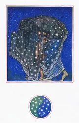 Ensoñación: Zamur-u-Din: Durante mil años bajo mil cielos la noche ha traído hombres aquí, ilustración de El jardín de Kama (y otras letras de la India), 1920