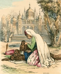 Belleza descubriendo a la bestia en el jardín