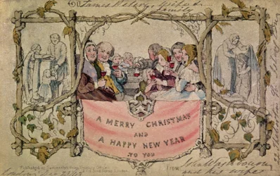Tarjeta de Navidad, ejemplo de la primera tarjeta de Navidad conocida, 1843