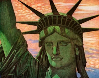Vista aérea en primer plano de la Estatua de la Libertad