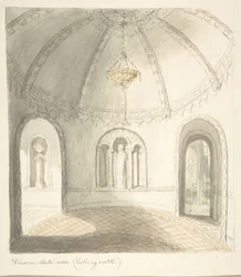 Castillo de Lea, Worcestershire, vista en la antecámara, mirando al norte, ca. 1816