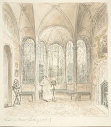 Castillo de Lea, Worcestershire, vista en Bower, mirando al norte, ca. 1816