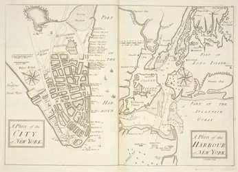Holkham MS 109 F 41, planos de la ciudad y el puerto de Nueva York, c.1740