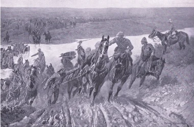 Artillería cruzando el Caledon en Karreepoort Drift (ilustración de After Pretoria: The Guerilla War, 1902)