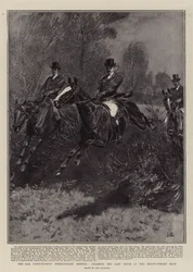 Reunión de carreras de obstáculos de Bar Point-to-Point, saltando la última valla en la carrera de peso pesado