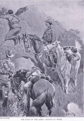 Los ojos del ejército, exploradores en acción, de Después de Pretoria: La Guerra de Guerrillas publicado por Harmsworth Bros Limited, 1901