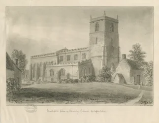 Iglesia de Checkley: dibujo en sepia