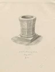 Pila bautismal en la Iglesia de Penkridge: dibujo en sepia, 1841