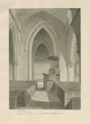 Interior de la Iglesia de Leigh: dibujo en sepia