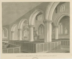 Lichfield - Interior de la Iglesia de San Miguel: dibujo en sepia