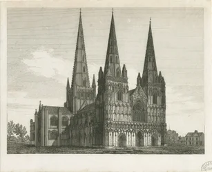 Catedral de Lichfield - Fachada Oeste: grabado, nd [principios del siglo XIX] (impresión)