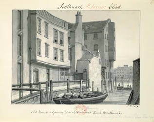 Casas antiguas junto al muelle de St. Saviour, Southwark, 1827, de 