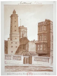 Fábrica de disparos, Tooley Street, desde London Bridge, Bermondsey, Londres, 1828