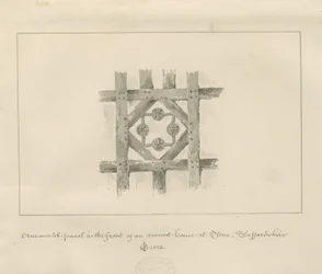 Piedra - Panel ornamental en una casa antigua: dibujo a la aguada en sepia